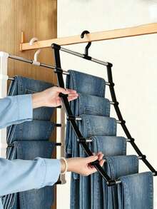 Multi-Layer Pants Rack, Space-Saving Foldable Design, Helps Efficiently Organize Your Closet; Suitable For Jeans, Leggings And Casual Pants Plastic Multi-Layer Pants Rack; Features Non-Slip Storage Function, Easy To Assemble, Organize And Store, Closet Organizer, Wardrobe Storage, College Dorm Essential, School Supplies - Multicolor - View 8