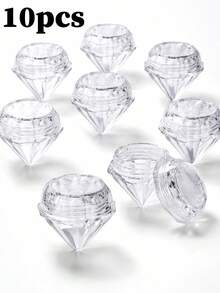 10pcs Transparent Diamond-Shaped Mini Cosmetic Sample Jars With Screw Caps, Suitable For Nail Art, Rhinestones, Sequins And Other Decorative Items Storage, As Well As DIY Crafts And Organization - Clear - View 9