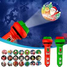 1pc Kids Christmas Projection Flashlight, 24 Patterns 2-In-1 Projection Flashlight, Santa Claus Christmas Slide Projector, Educational Toy, Christmas Stocking Filler Gift, Suitable For Children - Multicolor - View 2