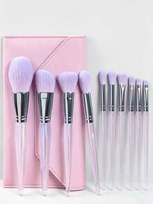 Purple Makeup Brush Set, Glitter Transparent Handle Makeup Brushes, Soft Synthetic Bristle Foundation Blush Eyeshadow Concealer Brush Set, Professional Full Face Eye Makeup Tools, Suitable For Women And Girls Daily Makeup - Multicolor - View 11