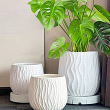 Luxury Resin Plant Pot With Drainage Holes And Tray, Suitable For Indoor Plants, Decorative Plastic Flower Pot For Monstera, Money Tree, Bird Of Paradise, Blueberry, Home Garden Decor - Water Ripples - View 2