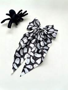 1pc Halloween Black Spider Web Embroidered Tulle Long Tail Bow Hair Clip, Cute Hair Clip For Girls, Gift Party Hair Accessory Halloween Bows - Multicolor - View 10