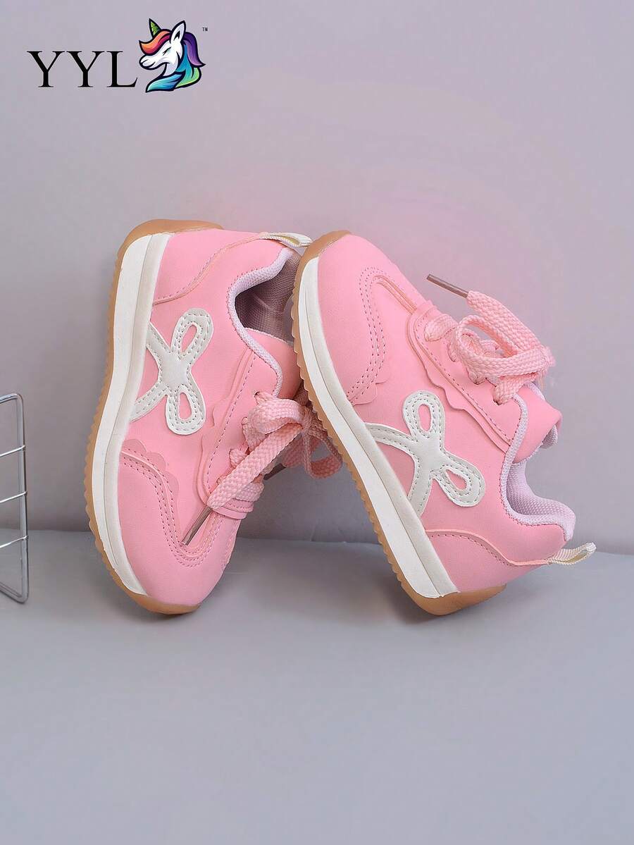 Pink Girls' Sports Shoes, Soft Sole, Anti-Slip, Hook And Loop Closure, Easy To Put On And Take Off, Durable, Lightweight, Easy To Clean - Pink - View 1