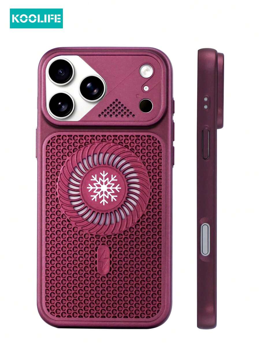 KOOLIFE 1pc Mixed Hard PC Backplate Soft TPU Frame Phone Case, Skin-Friendly Touch Coating, Unique Large Lens Viewport, Snowflake Vortex Hollow Heat Dissipation, Supports Magnetic Wireless Charging, Full Coverage Shockproof Protective Case, Compatible With IPhone 18 Pro Max, 17, 17 Pro Max, 16 Pro, 15 Pro Max, 13 Pro, 15, 14, 14 Pro, 13 - Cherry Red - View 1