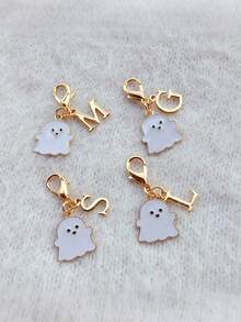 1Pc Mini Zinc Alloy Ghost Keychain, Cute Halloween Enamel Charm, White Ghost & Letter Pendant, Spooky Style, Bag Charm, Gift, Holiday Decor - Multicolor - View 10