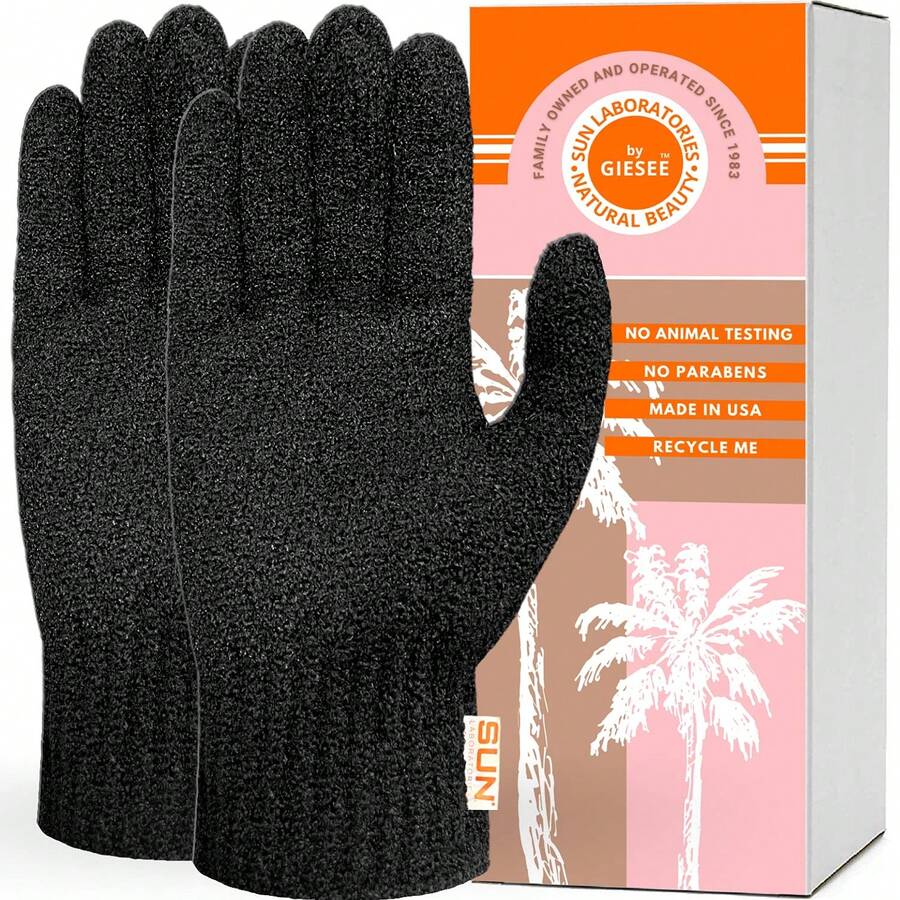 Exfoliating Glove - Exfoliating Body Scrubber For Sun Tan Removal, Self Tanner Remover, And Fake Tan Eraser - Premium Tanning Mitt For Deep - Black - View 1