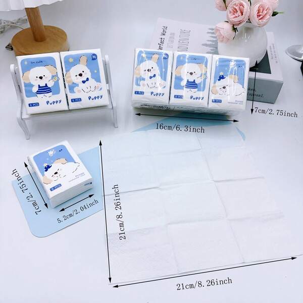 9 Packs/Strips Bobo Mini Pocket Tissues, White Virgin Wood Pulp Handkerchief Tissues, Suitable For Daily Cleaning
