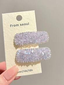 2PCS /3PCS Exquisite Sugar-Coated Rhinestone Side Hair Clips, Rhinestone-Edged Rectangular BB Side Clips, Pink Blue Purple Three Colors, Date Casual Vibe Hair Accessories - Multicolor - View 4