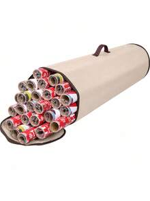 1pc Oxford Fabric Christmas Gift Wrapping Storage Bag, Christmas Wrapping Paper Storage Bag, Large Capacity Gift Wrapping Organizer Bag, Beige With Brown Handle Wrapping Paper Storage Bag, Christmas Holiday Decoration Storage Container, Easy To Carry Cylindrical Container - Beige Brown - View 7