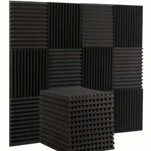 Black Sound-Absorbing Foam Panel 30*30cm Flame Retardant High Density Quick Recovery Easy Installation Wedge-Shaped Acoustic Panel Suitable For Recording Studio Home Theater Gaming Room Sound Treatment Sound-Absorbing Panel Conference Room