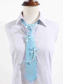 1PC Women's Bowknot + Tie Set, Minimalist Versatile School Style JK Uniform Shirt Bowknot Collar Accessory 2 Pieces Set - Blue - Bow JK - View 7
