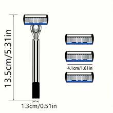 Men's Manual Razor Set, 2 Handles + 30 Replacement Blades, Includes Cleaning Brush, Lightweight Grip, Suitable For Dry And Wet Shaving - Multicolor - View 3