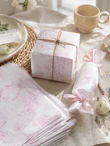 8/18/36/55 Sheets Pink Line Drawing Floral Butterfly Pattern Tissue Paper, Suitable For DIY Crafts, Party Gifts, Bouquet Wrapping, Clothing Packaging And Birthday Gift Decoration - Pink Line Art Floral Butterfly - View 2