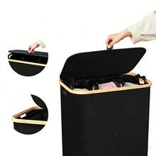 160L Double-Layer Laundry Basket With Lid, Includes 3 Laundry Bags, Large Capacity Covered Dirty Clothes Basket, Removable Lingerie Bag, Foldable Space-Saving Laundry Storage Basket - Multicolor - View 6