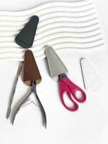 1PC Simple Soft PU Leather Nail Tool Protective Cover, Cuticle Scissors Tweezers Steel Pusher Anti-Drop Sleeve, Nail Salon Tool Case, For Daily Nail Tool Storage And Salon Use - Multicolor - View 4