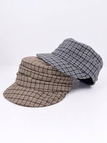 قبعة نيوزبوي نسائية بنقشة هوندستوث، قبعة كلاسيكية مربعات ذات قمة، قبعة ثمانية الأضلاع لتنحيف الوجه، ضرورية للخريف والشتاء، بأسلوب مايلارد، للتنقل والخروج - قبعة صحفي بنقشة مربعات - مشاهدة 9