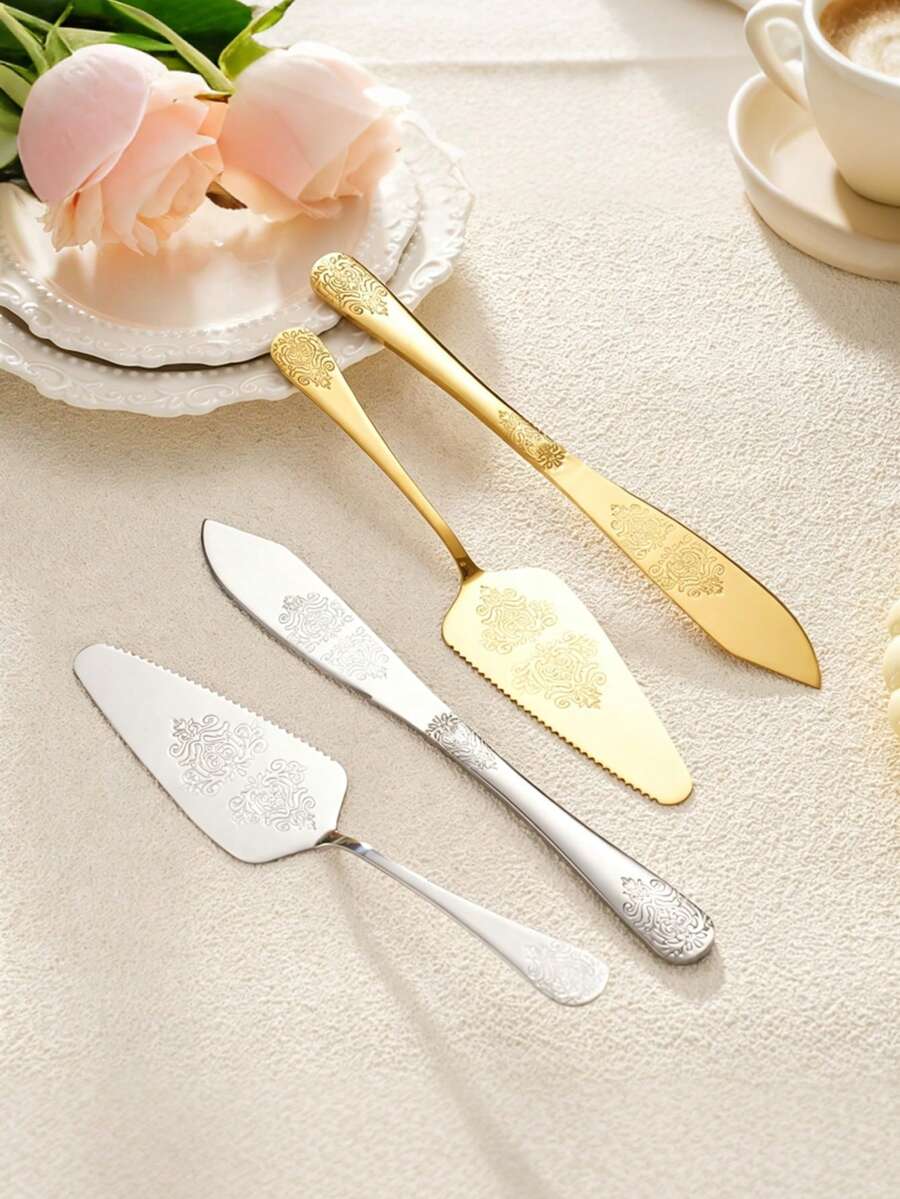 1件/2件組 不鏽鋼雙頭蛋糕刀與蛋糕鏟套組,甜點刀與鏟,適用於婚禮、生日蛋糕、麵包、披薩 - 查看 1