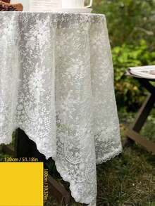 White Vintage Floral Lace Round Tablecloth, Rectangular Polyester Tablecloth, Exquisite Lace And Edge Stitching Craftsmanship, Translucent Lace Tulle Texture, Suitable For Wedding, Pre-Wedding Party, Garden Tea Party And Home Dining Table Decoration In Rustic Bohemian Style, Also Applicable For Thanksgiving, New Year, Coffee Table, Banquet, Hawaiian Theme - 1PC - View 11