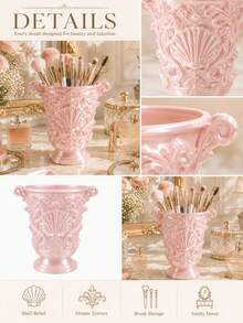 1pc Makeup Brush Holder, Makeup Storage Box, Vanity Storage Box, Cosmetic Storage Box, Makeup Brush Storage, Beauty Tool Storage, Desktop Organizer, Vanity Accessory, Bedroom Decor, Room Decor, Sweet Style, Pink Decor, Cute Girl Style, Wedding, Halloween - Multicolor - View 8