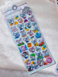 1/4pcs Cartoon 3D Embossed Stickers Colorful Crystal Animal Rabbit Elephant Panda Holographic Shiny Decals For Girls Children Phone Case Decoration - Multicolor - View 11