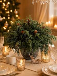 8pcs Artificial Norfolk Pine Stems With Pine Cones, Realistic Green Christmas Cedar Branches For Vase, DIY Wreath, Christmas Holiday Tabletop Decor, Home Room Decoration, Winter Decor, Dining Table, Party, Fireplace - Multicolor - View 2