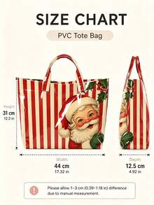 1pc Christmas Tote Bag, Women's Christmas Print Handbag, PVC Waterproof Shopping Bag, Large Capacity Women's Bag, Holiday Shopping Bag, Christmas Handbag, Christmas Gift Bag, Commuter Handbag, Work Bag, Travel Bag, Daily Shopping Bag, Casual Handbag, Beach Bag, Party Bag, Holiday Travel Bag, Christmas Party Supplies, Christmas Gifts, Fashionable Women's Bags - Multicolor - View 6