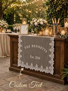 Custom Lace Sheer Wedding Table Runner, Personalized Head Table Sign For Bride And Groom Reception Display, Wedding Sweetheart Table Decor, Rustic Lace Wedding Table Runner, Suitable For Wedding, Anniversary, Party. - Multicolor - View 3
