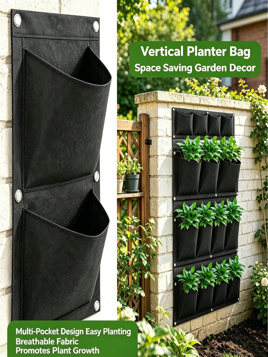 2pcs/Set Horizontal Pocket Balcony Planting Bag, Lightweight Wall-Mounted Planter, Includes Soil Rake, Space-Saving, Indoor/Outdoor Universal, Modern Hanging Flower Rack, Suitable For Balcony And Yard, Multi-Functional Herb And Vegetable Planting Bag - Multicolor - View 1