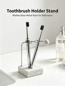1pc Stainless Steel Toothbrush Holder With Marble Pattern Weighted Base, Toothbrush Storage Rack, Suitable For Toilet, Bathroom And Sink - Multicolor - View 8