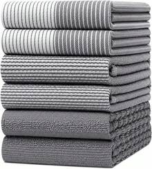 Premium Kitchen Towels 6 Pack 100% Cotton, 20x28 Dish Towels -| Large Flat & Terry Kitchen Linen Set With Hanging Loops, Highly Absorbent Washing And Drying Dishes - Tan - View 5