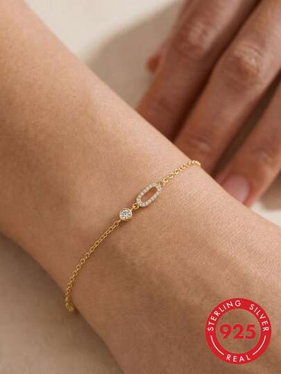 1 Stück S925 Sterling Silber minimalistisches luxuriöses elegantes frisches Strass Cut Out rundes Armband, modisches einzigartiges Nischen exquisites elegantes hochwertiges geometrisches quadratisches Design, vielseitiger lässiger Handschmuck für den Alltag, exquisites Geschenk