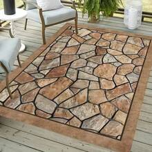 1pc Outdoor Patio Rug With Artificial Stone Pattern, Washable Patio Rug, Rectangular Outdoor Rug And Garden Rug, Christmas Outdoor Decor, Local Warehouse Christmas Decoration, Suitable For Camping, RV, Sunroom, Living Room Decor Rug - Beige - View 6