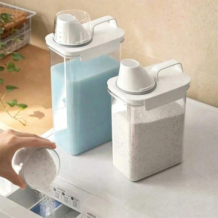 1100/1800/2300ml Refillable Laundry Detergent Dispenser Empty Bottles, Re‑Usable Storage Jars For Powder Laundry Soap, Fabric Softener, Bleach & Dish Soap, With Classification Labels, Ideal For Dormitory, Bathroom Storage & Home Decor