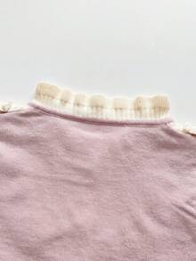 Infant Ins Gentle Taro Purple Knitted Romper, Hollow Lace Ruffle Edge Double Bow Long Sleeve Jumpsuit - Mauve Purple - View 5