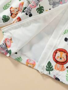 Infant Toddler Single Piece Hooded Zip-Up Jacket, Playful Jungle Lion Elephant Giraffe All-Over Print, Smooth Lightweight Fabric, Outdoor Travel, Spring Autumn - Multicolor - View 6