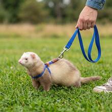1 Set Adjustable Small Pet Harness And Leash Set, Woven Collar With Wide Woven Tracking Leash, Pet Outdoor Travel Leash Set, Anti-Slip Walking Restraint Set, Suitable For Ferrets, Rabbits, Guinea Pigs And Other Small Pets Outdoor Grass Activities - Multicolor - View 9