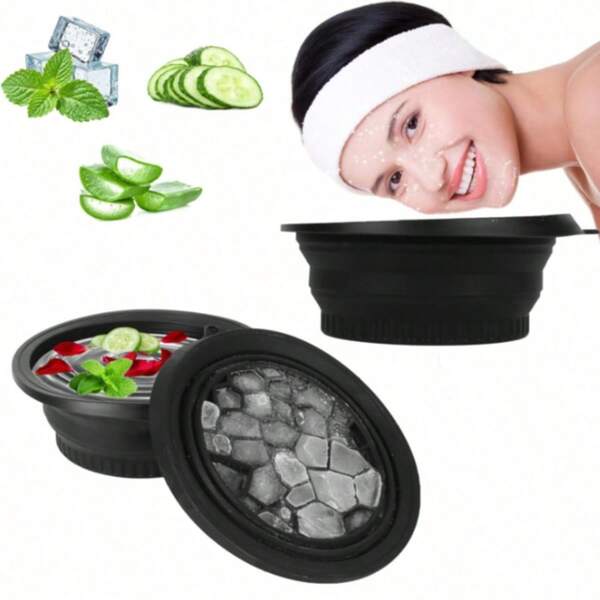 1pc Creative Home Essential Foldable Silicone Ice Facial Cooling Basin, For Facial Care, Skincare Routine, Compact Storage, Foldable Design, Skincare Accessory, Health Enthusiasts, Beauty Lovers Space-Saving Design Suitable For Home And Travel Use, Modern Round Ice Bath Basin Skincare Relaxer, Ice Bath Cooling Essential, Lightweight Fashionable Style, Travel Enthusiasts' First Choice