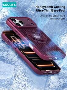 KOOLIFE 1pc Mixed Hard PC Backplate Soft TPU Frame Phone Case, Skin-Friendly Touch Coating, Unique Large Lens Viewport, Snowflake Vortex Hollow Heat Dissipation, Supports Magnetic Wireless Charging, Full Coverage Shockproof Protective Case, Compatible With IPhone 18 Pro Max, 17, 17 Pro Max, 16 Pro, 15 Pro Max, 13 Pro, 15, 14, 14 Pro, 13 - Cherry Red - View 2