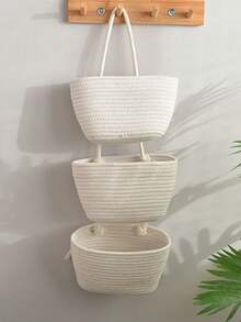1pc 2/3Tier Woven Hanging Storage Basket – Detachable Decorative Organizer For Living Room, Bathroom, And Bedroom; Over-The-Door Hanging Basket With Multiple Compartments - Bathroom Storage Hanging Bag - View 8