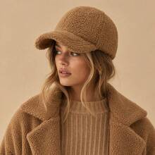 1pc Women's Solid Color Lamb Wool Windproof Baseball Cap, Thick Warm Baseball Cap, Versatile For Autumn/Winter Daily Wear - Solid Color - View 12