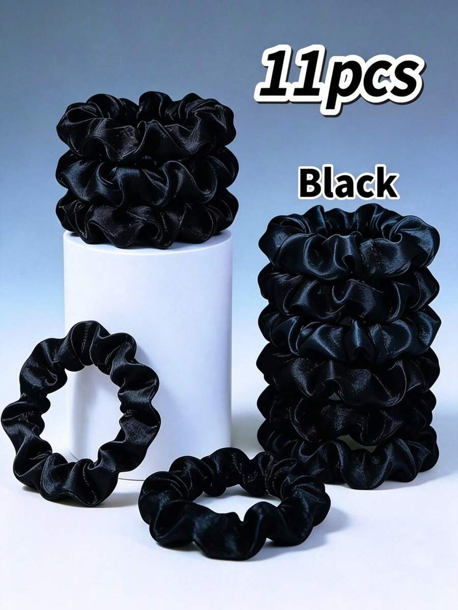 11pcs Solid Color Matte Satin Scrunchies, Minimalist Commuter All-Match ...