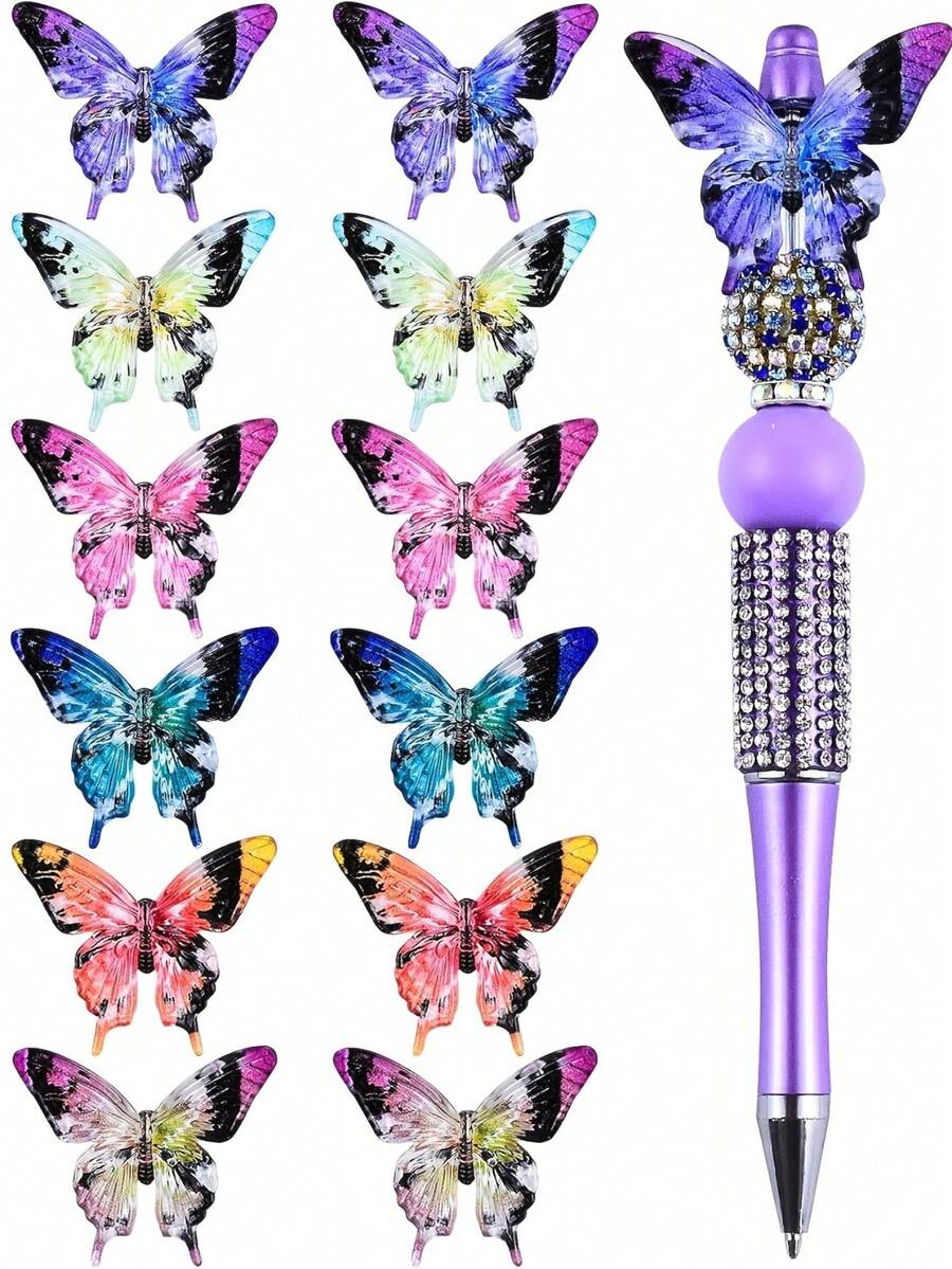 15pcs/Acrylic 3D Butterfly Beads, Random Color Distribution, Suitable For Decorating Pens, Keychains And Various Jewelry Projects, Including Bracelets, Necklaces And Earrings - Multicolor - View 1