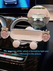 Cute Bowknot Strawberry Car Phone Holder, Gravity Sensing Air Vent Navigation Mount, Girly Car Interior Decor - Stand - View 2