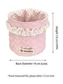 5/1pc Heart‑Shaped Quilted Surface With Delicate Lace Trim,Creates Soft Aesthetic For Your Vanity Desk Cylindrical Large‑Capacity Design,Holds Cosmetics,Hair Accessories And Desktop Sundries,Lightweight Soft Fabric Basket,Suitable For Bedroom - Multicolor - View 9