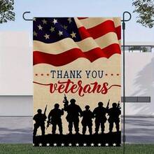 2D Flat, 1pc Patriotic Military Tribute Garden Flag, Printed With American Flag And "Thank You Veterans" Design, Suitable For Home, Garden And Holiday Decoration, Holiday Garden Decor | Patriotic, Outdoor Decor, Patriotic Homeowner, Flag Only, Polyester Material, 12*18 Inches, Single-Sided Printing - A - View 2