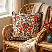 1PC Bohemian Pillow Cover,Bohara Suzanne Pattern, Double Sided Printing, Polyester Short Plush Decorative Pillowcase, Zippered Closure, Modern Living Room And Bedroom Decoration, Perfect For Home, Office, Sofa, Bed. Excluding Pillow Core - Multicolor - View 6