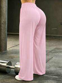 Fall Clothes Pants For Women Low Rise Wide Leg Sweatpants Letter Print Loose Fit Elastic Waist Lounge Pants Streetwear For Daily Travel Home Pink - Pink - View 2