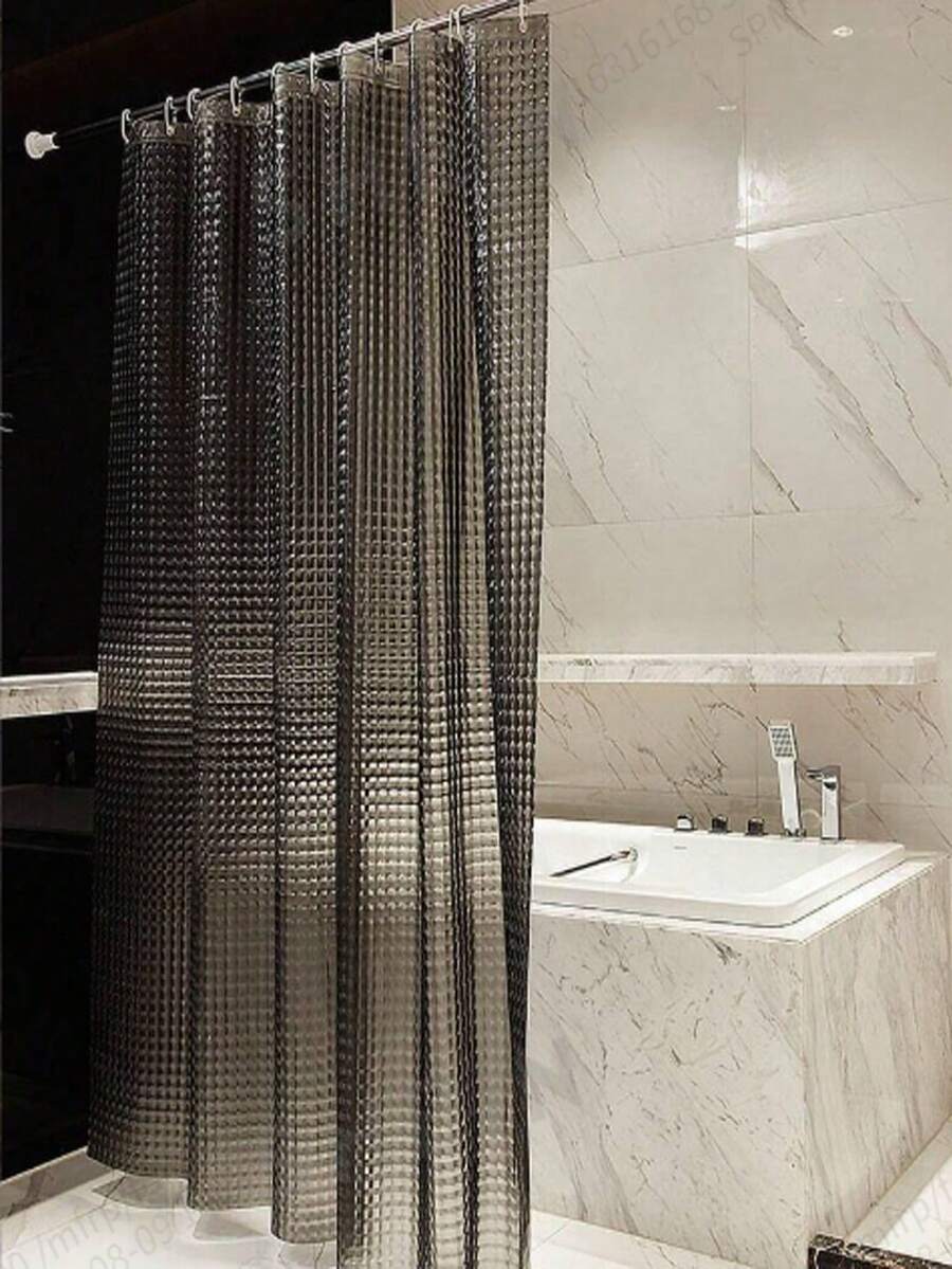 3D Crystal Transparent Plastic Shower Curtain 180*180cm Thin Lightweight Ice Cube Pattern Bathroom Shower Inner Liner With Plastic Grommet Holes