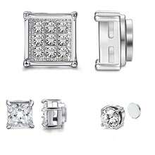 3pcs/Set 6-8MM Single Stainless Steel Ear Studs, Unisex, No Piercing Required, Round & Square Inlaid, Low Hypoallergenic, Clip-On Earring Set, 6mm - Square Magnet Set - View 12