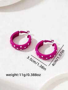 Y2K Sweet & Cool Polka Dot Circle Earrings, Contrast Color Thick Hoop Design, Versatile Earrings For Party And Formal Dress - Polka Dot Rose Red Circle - View 5
